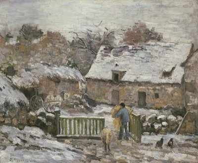 Una fattoria a Montfoucault: Effetto della neve, 1876 da Camille Jacob Pissarro